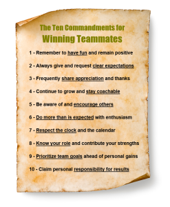 10 teammate commandments on scroll greem image