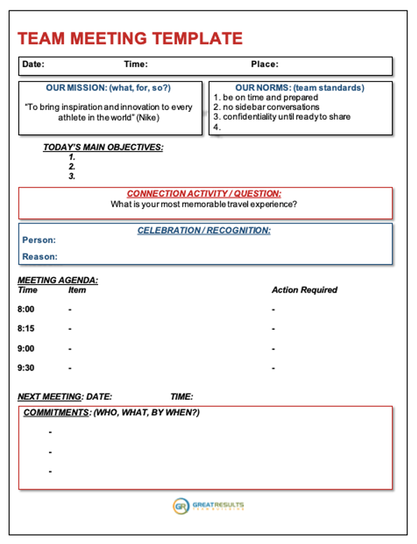 A TEAM MEETING TEMPLATE THAT DOESN #39 TGreat Results Teambuilding